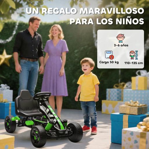 Kart Pedales para Niños de +3 Años con Embrague Automático Freno Ruedas Antideslizantes de EVA y Marco Metálico Verde [8]