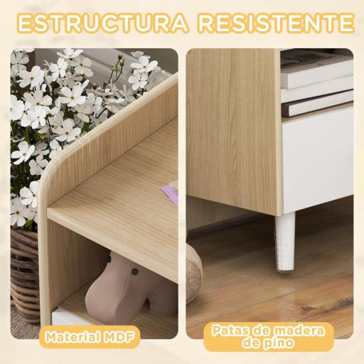 Mesita de Noche para Niños de +3 Años con Cajón y Bordes Redondeados para Dormitorio Roble y Blanco [5]
