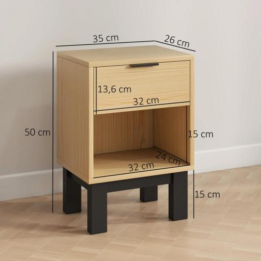 Juego de 2 Mesitas de Noche Estrechas Mesillas de Noche Modernas con Cajón Estante Abierto 35x26x50 cm Roble [1]