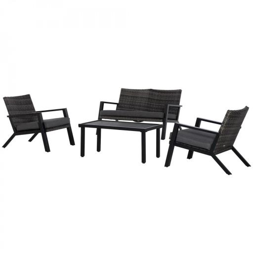 Conjunto de Muebles de Exterior con Sofá de 2 Plazas Sillones y Mesa de Centro para Terraza Patio Negro [10]