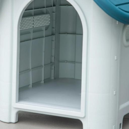 Caseta para Perros Mini para Uso Interior y Exterior con respiraderos Estilo Cabaña Resistente 59x75x66 cm Azul y Gris [7]