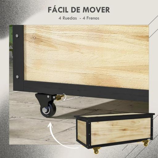 Baúl de Exterior de Madera con 4 Ruedas para Jardín Patio Balcón 100x50x43 cm Natural y Negro [4]