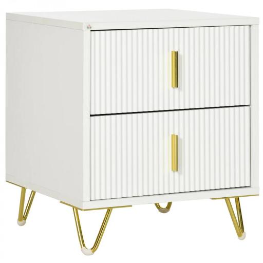 Mesilla de Noche con 2 Cajones Mesita de Noche Mesita Auxiliar con Patas de Metal para Dormitorio 40x40x47 cm Blanco [9]