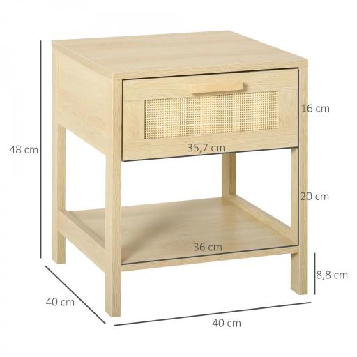 Mesita de Noche Mesilla de Noche con Cajón de Ratán y Estante Inferior Carga 40 kg para Dormitorio Sala 40x40x48 cm Natural [1]