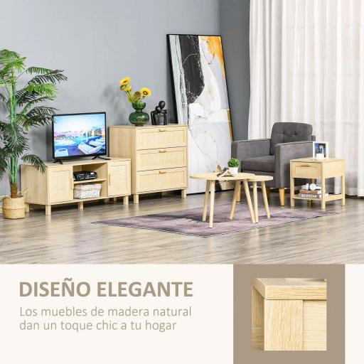 Mesita de Noche Mesilla de Noche con Cajón de Ratán y Estante Inferior Carga 40 kg para Dormitorio Sala 40x40x48 cm Natural [6]