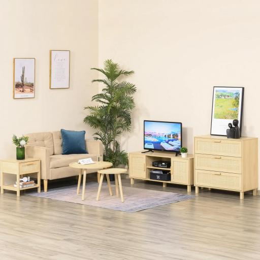 Mesita de Noche Mesilla de Noche con Cajón de Ratán y Estante Inferior Carga 40 kg para Dormitorio Sala 40x40x48 cm Natural [5]