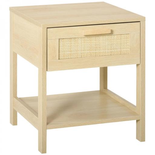 Mesita de Noche Mesilla de Noche con Cajón de Ratán y Estante Inferior Carga 40 kg para Dormitorio Sala 40x40x48 cm Natural [8]
