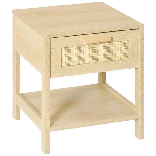 Mesita de Noche Mesilla de Noche con Cajón de Ratán y Estante Inferior Carga 40 kg para Dormitorio Sala 40x40x48 cm Natural [9]