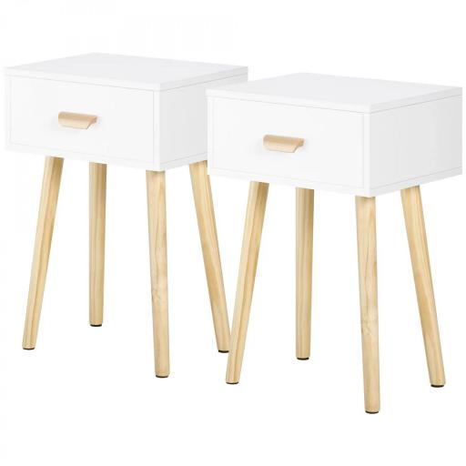 Juego de 2 Mesitas de Noche con Cajón y Patas de Madera para Dormitorio Salón Cama Oficina 40,5x30,5x60 cm Blanco [9]