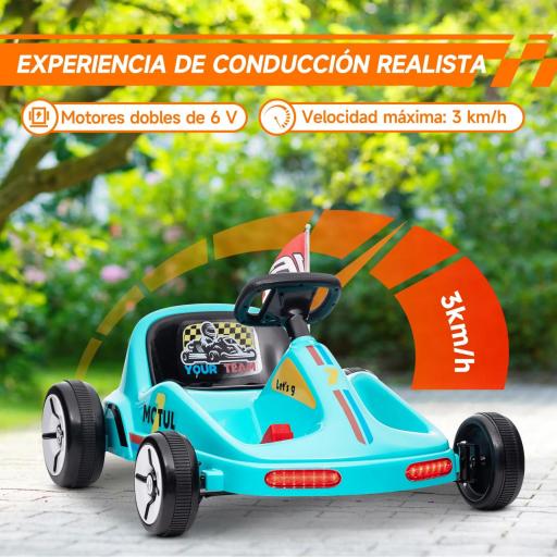 Kart Eléctrico 6 V Kart para Niños de +3 Años con Música Luz Bocina Cinturón de Seguridad Go Kart Carga 50 kg Azul [2]