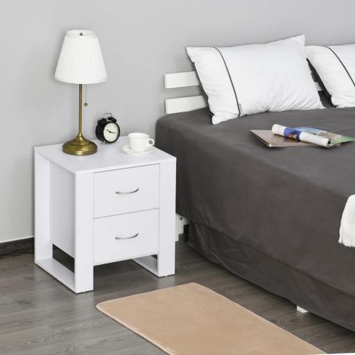 Mesita de Noche con 2 Cajones Patas y Base Elevada para Dormitorio Mesa Lateral para Sala de Estar Estilo Moderno 48x39x54 cm Blanco