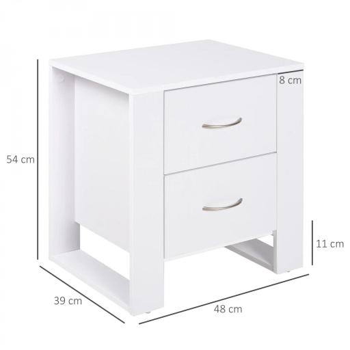 Mesita de Noche con 2 Cajones Patas y Base Elevada para Dormitorio Mesa Lateral para Sala de Estar Estilo Moderno 48x39x54 cm Blanco [1]