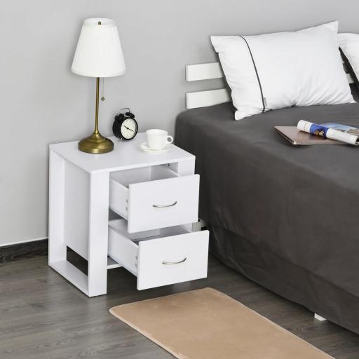 Mesita de Noche con 2 Cajones Patas y Base Elevada para Dormitorio Mesa Lateral para Sala de Estar Estilo Moderno 48x39x54 cm Blanco [2]
