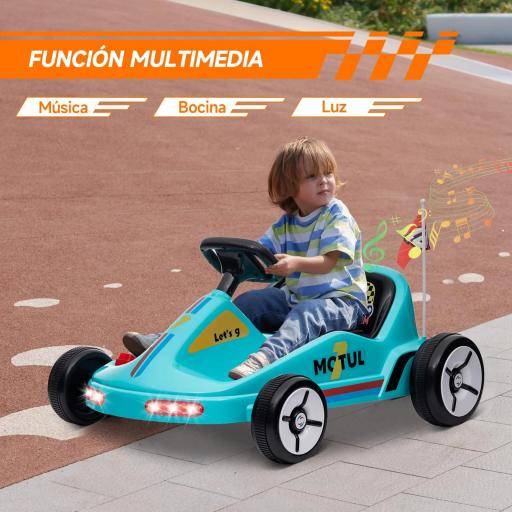 Kart Eléctrico 6 V Kart para Niños de +3 Años con Música Luz Bocina Cinturón de Seguridad Go Kart Carga 50 kg Azul [3]