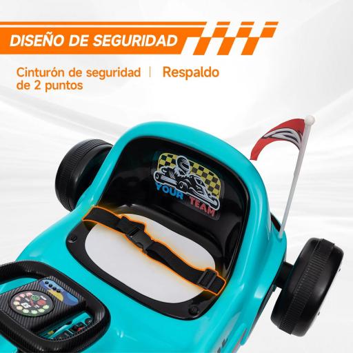 Kart Eléctrico 6 V Kart para Niños de +3 Años con Música Luz Bocina Cinturón de Seguridad Go Kart Carga 50 kg Azul [4]