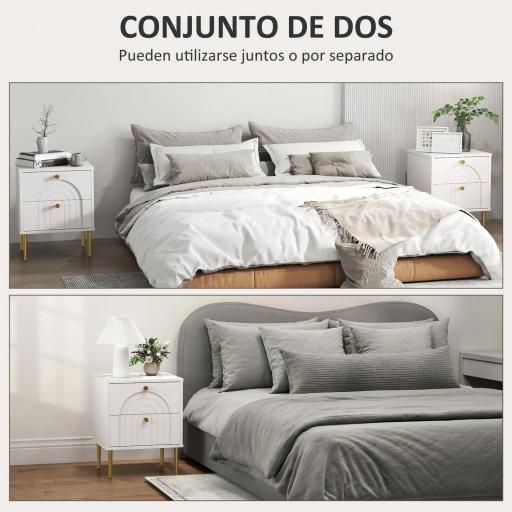 Pack de 2 Mesillas de Noche Dormitorio con 2 Cajones y Patas de Acero Estilo Moderno 40x35x50 cm Blanco [2]