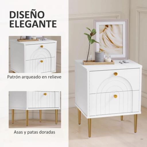 Pack de 2 Mesillas de Noche Dormitorio con 2 Cajones y Patas de Acero Estilo Moderno 40x35x50 cm Blanco [4]