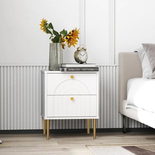 Pack de 2 Mesillas de Noche Dormitorio con 2 Cajones y Patas de Acero Estilo Moderno 40x35x50 cm Blanco [5]