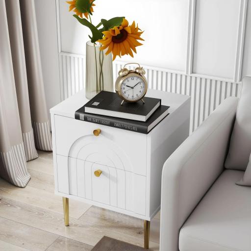 Pack de 2 Mesillas de Noche Dormitorio con 2 Cajones y Patas de Acero Estilo Moderno 40x35x50 cm Blanco [6]