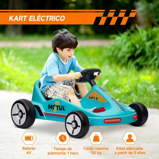 Kart Eléctrico 6 V Kart para Niños de +3 Años con Música Luz Bocina Cinturón de Seguridad Go Kart Carga 50 kg Azul [5]