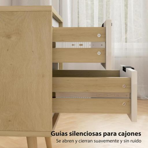 Juego de 2 Mesitas de Noche Modernas con 2 Cajones con Deslizamiento Silencioso 40x35x50 cm Blanco Brillo y Roble [3]