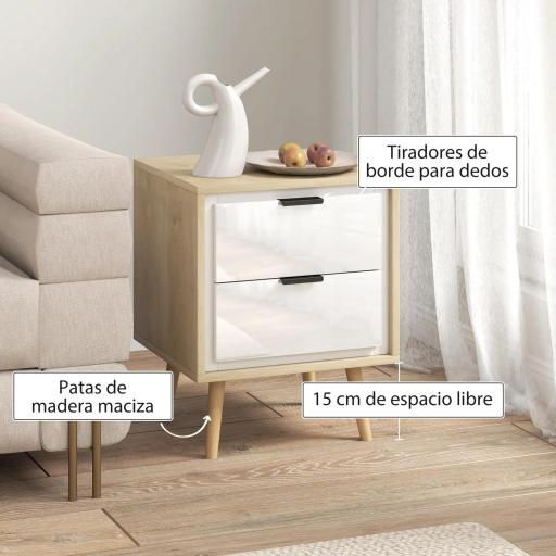 Juego de 2 Mesitas de Noche Modernas con 2 Cajones con Deslizamiento Silencioso 40x35x50 cm Blanco Brillo y Roble [6]
