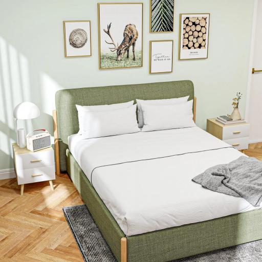 Mesitas de Noche de 2 Piezas con Cajones y Asas de Bambú Mesas Auxiliares para Salón Dormitorio Roble