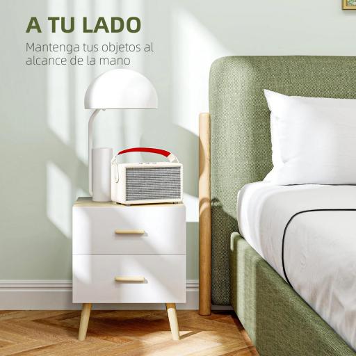 Mesitas de Noche de 2 Piezas con Cajones y Asas de Bambú Mesas Auxiliares para Salón Dormitorio Roble [2]