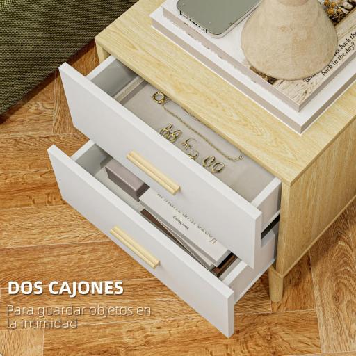 Mesitas de Noche de 2 Piezas con Cajones y Asas de Bambú Mesas Auxiliares para Salón Dormitorio Roble [6]