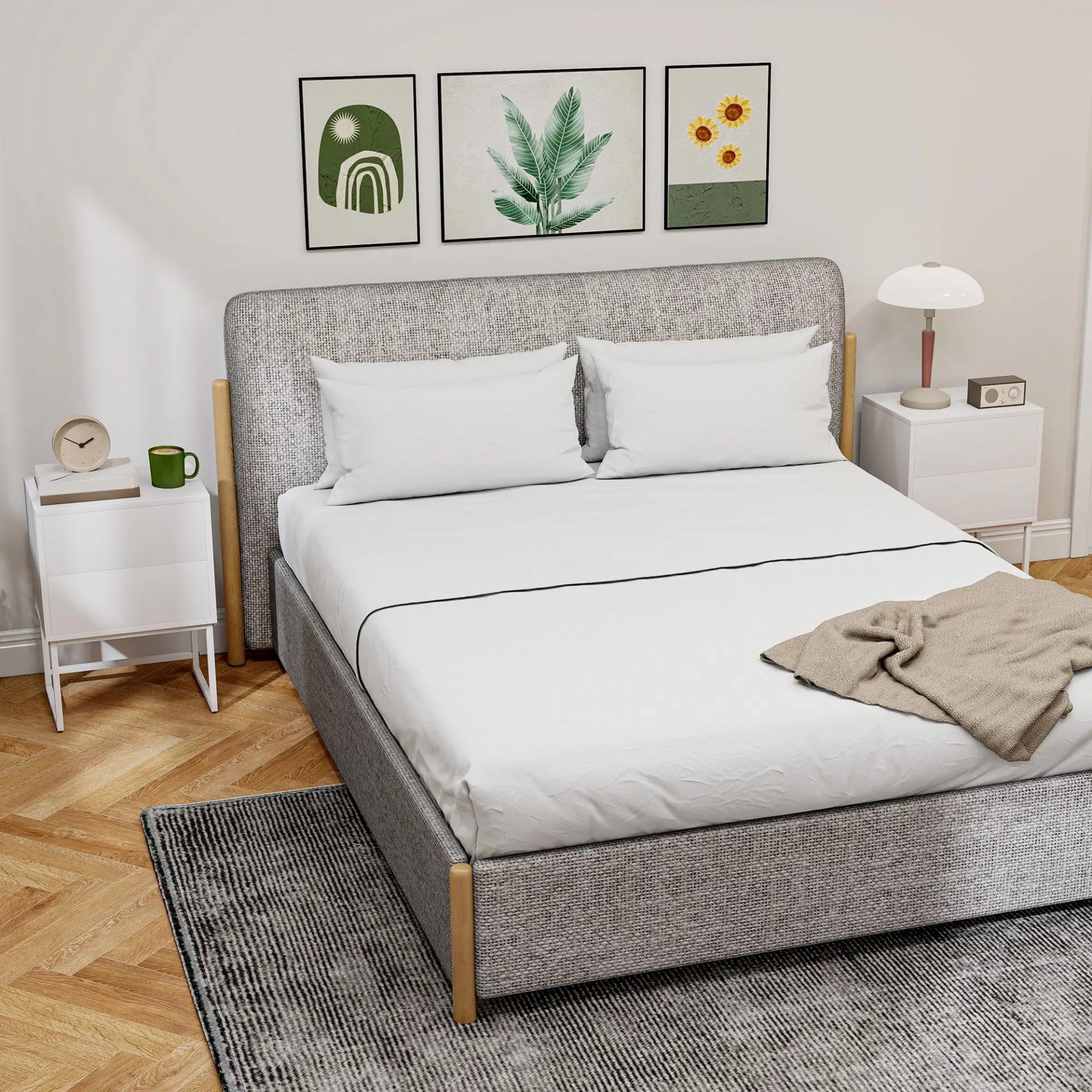 Pack de 2 Mesitas de Noche Estrechas con 2 Cajones Apertura por Presión y Patas de Acero 40x30x55 cm Blanco