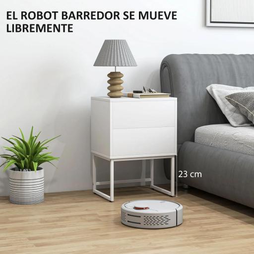 Pack de 2 Mesitas de Noche Estrechas con 2 Cajones Apertura por Presión y Patas de Acero 40x30x55 cm Blanco [3]