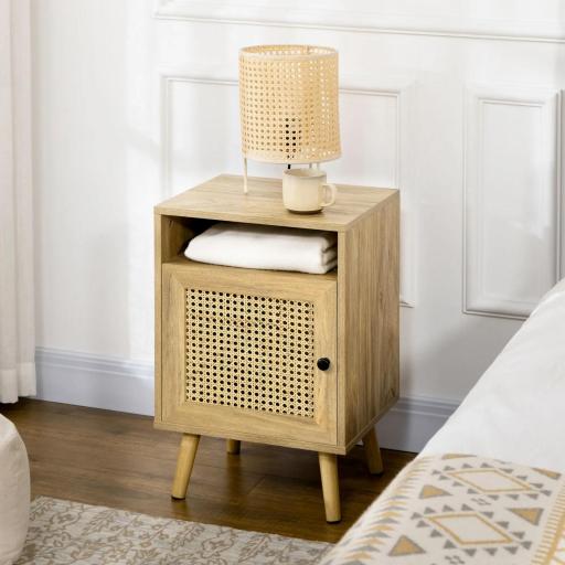 Juego de 2 Mesillas de Noche Estilo Cannage con Puerta y Estante Abierto Mesas Auxiliares 39x35x60 cm Natural [7]