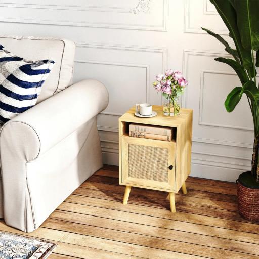 Mesita de Noche con Puerta de Rejilla Mesita Auxiliar para Dormitorio Salón Cama 39x35x60 cm Madera Natural [5]