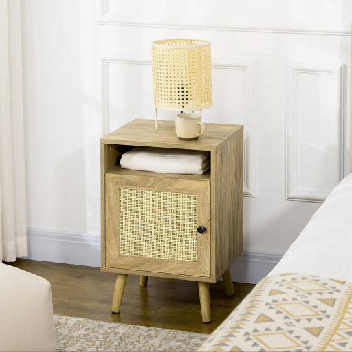 Mesita de Noche con Puerta de Rejilla Mesita Auxiliar para Dormitorio Salón Cama 39x35x60 cm Madera Natural [6]