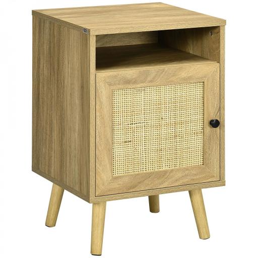 Mesita de Noche con Puerta de Rejilla Mesita Auxiliar para Dormitorio Salón Cama 39x35x60 cm Madera Natural [9]
