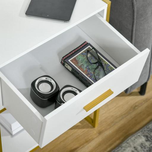 Mesita de Noche Mesa Auxiliar con Cajón y Estante de Almacenamiento para Dormitorio Salón Cama Oficina Estilo Moderno 45x40x60 cm Blanco [5]