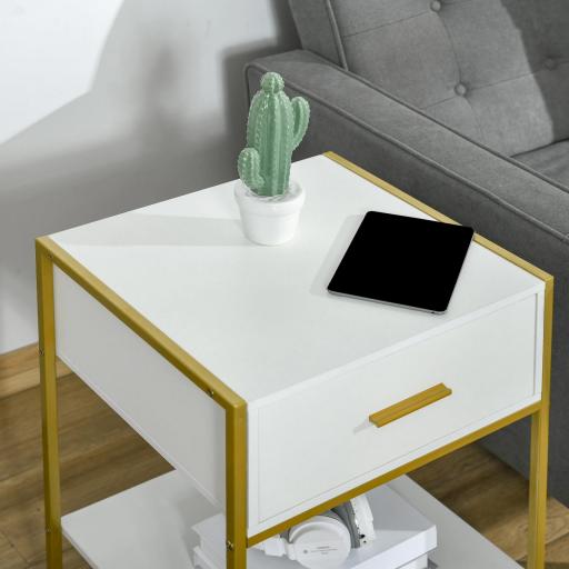 Mesita de Noche Mesa Auxiliar con Cajón y Estante de Almacenamiento para Dormitorio Salón Cama Oficina Estilo Moderno 45x40x60 cm Blanco [7]