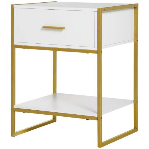 Mesita de Noche Mesa Auxiliar con Cajón y Estante de Almacenamiento para Dormitorio Salón Cama Oficina Estilo Moderno 45x40x60 cm Blanco [8]