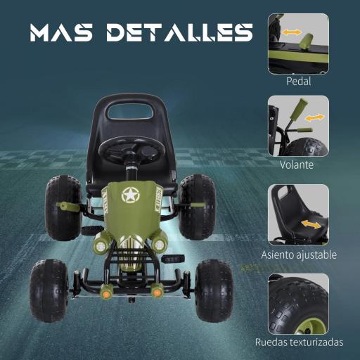 Go Kart Coche de Pedales Racing Deportivo con Asiento Ajustable Embrague y Freno para Niños 3-6 Años Carga 35kg 99x65x56cm Marco Acero Negro y Verde [2]