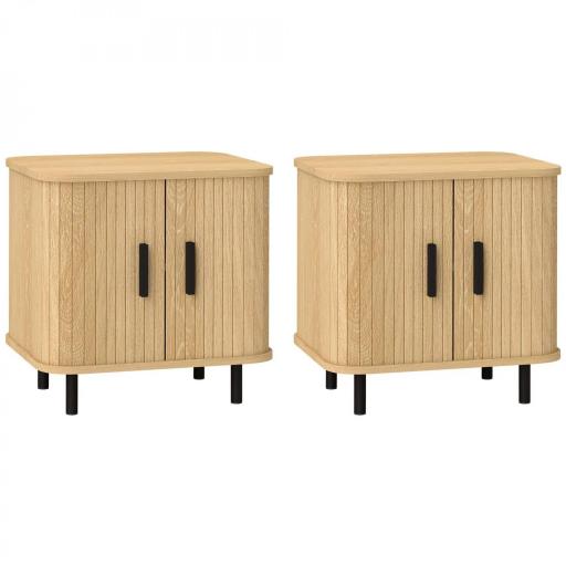 Pack de 2 Mesitas de Noche con Puertas Correderas 2 Estantes y Patas de Acero Estilo Escandinavo 48x40x48 cm Roble [8]