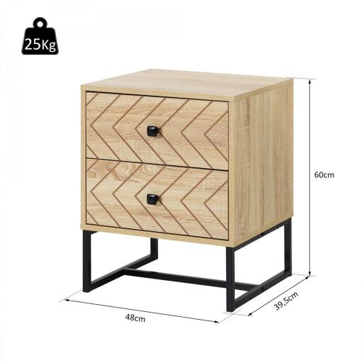 Mesita de Noche con 2 Cajones Cajonera de Madera para Dormitorio Armario Almacenamiento 48x39,5x60 cm [1]