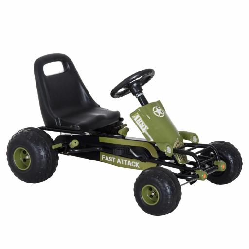 Go Kart Coche de Pedales Racing Deportivo con Asiento Ajustable Embrague y Freno para Niños 3-6 Años Carga 35kg 99x65x56cm Marco Acero Negro y Verde [8]
