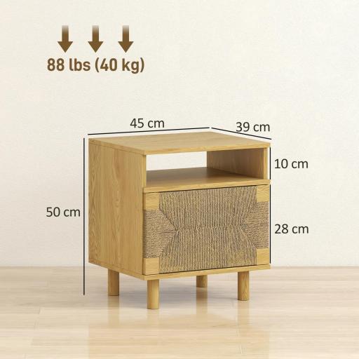 Mesita de Noche Bohemio con Puerta de Cuerda de Papel Estante Abierto Apertura por Presión 45x39x50 cm Roble [4]