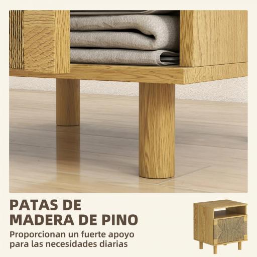 Mesita de Noche Bohemio con Puerta de Cuerda de Papel Estante Abierto Apertura por Presión 45x39x50 cm Roble [1]