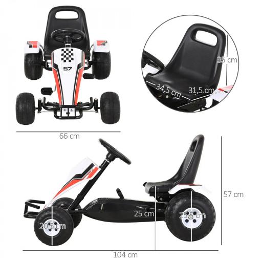 Go Kart a Pedales para Niños de +3 Años Coche de Pedales Infantil con Asiento Ajustable y Freno de Mano 104x66x57 cm Blanco y Negro [1]