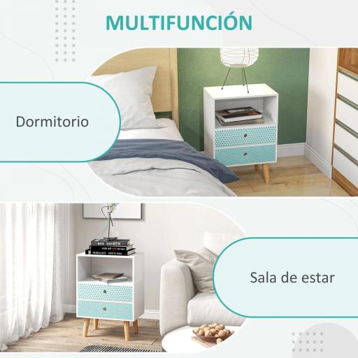 Cómoda de Madera Cajonera con 2 Cajones Mesita de Noche con Estante Abierto para Dormitorio Salón 45x30x65 cm Blanco [2]