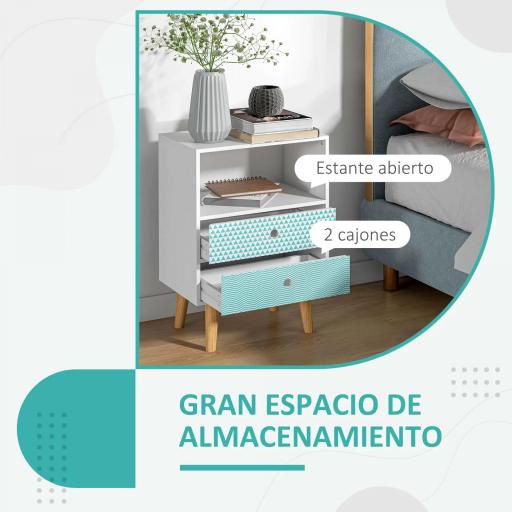 Cómoda de Madera Cajonera con 2 Cajones Mesita de Noche con Estante Abierto para Dormitorio Salón 45x30x65 cm Blanco [7]