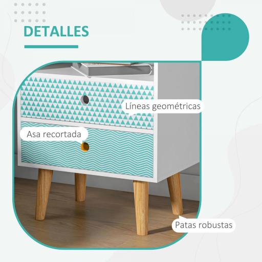Cómoda de Madera Cajonera con 2 Cajones Mesita de Noche con Estante Abierto para Dormitorio Salón 45x30x65 cm Blanco [3]
