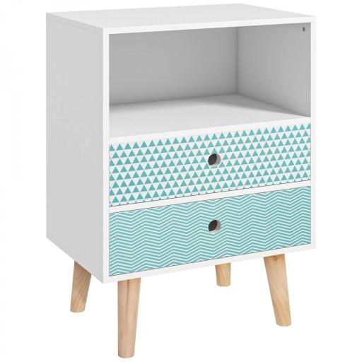 Cómoda de Madera Cajonera con 2 Cajones Mesita de Noche con Estante Abierto para Dormitorio Salón 45x30x65 cm Blanco [9]