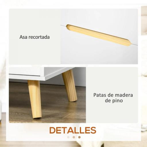 Mesita de Noche con 2 Cajones y Patas de Madera Mesilla de Noche Estilo Moderno 50x40x50,5 cm Blanco [4]